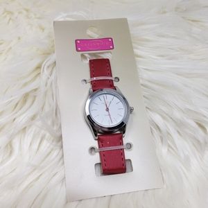 Greenwich Cherry Red Band Silver Watch
